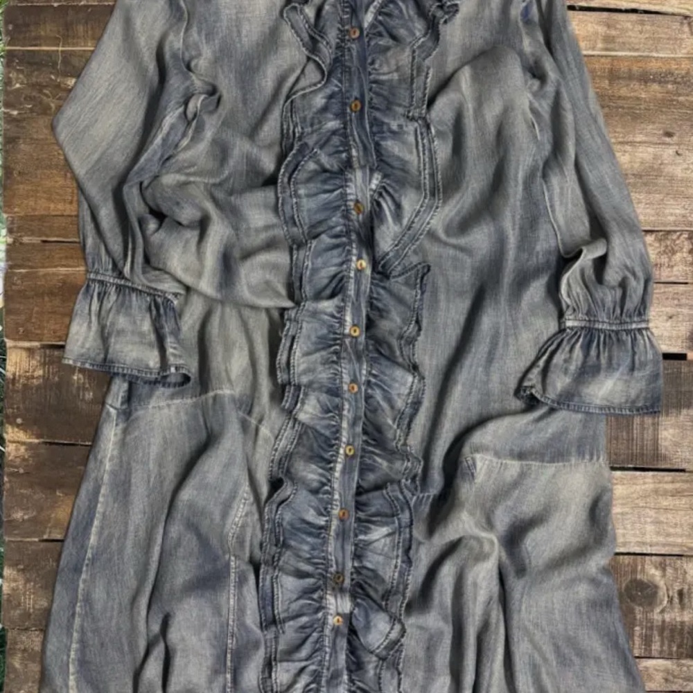Jaded Gypsy A Ruffle in time Denim Maxi Dress New - Picture 3 of 4